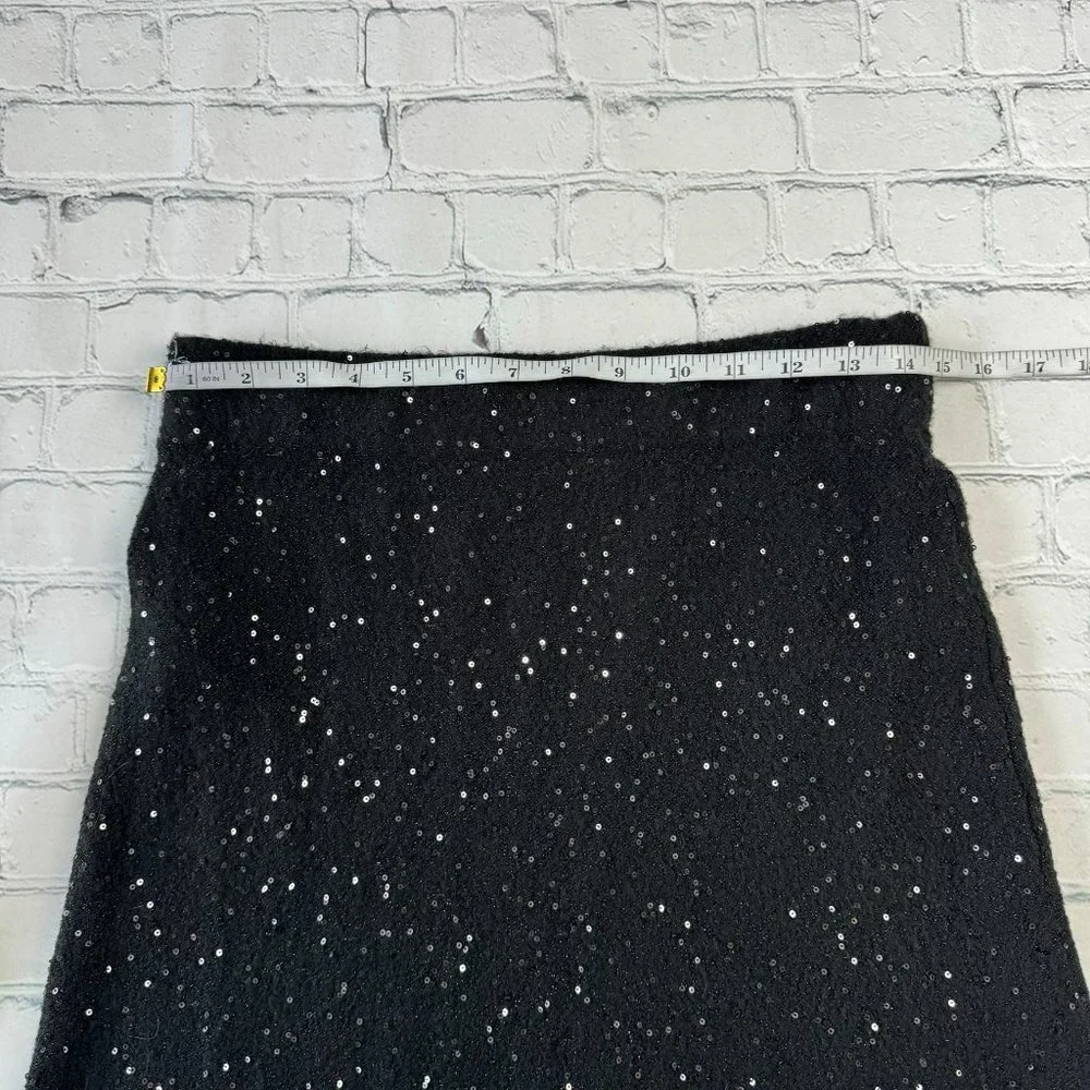 ✅ NWT Loft black sequin embroidered pull on knit midi skirt size S